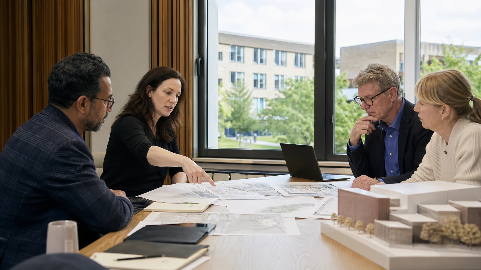 Public-estate facilities, finance and sustainability professionals reviewing an energy program